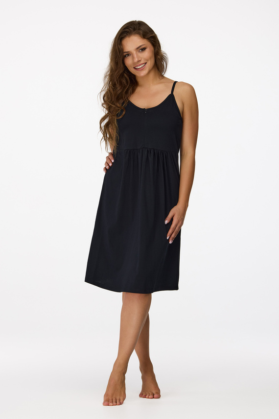 no. 27 Camicia da notte per la gravidanza Senizo nera - 100% cotone, cerniera per l'allattamento, spalline