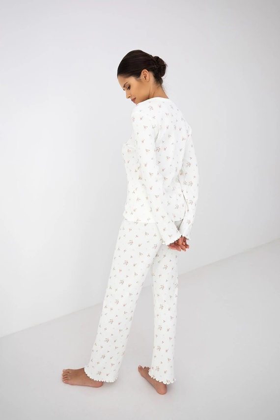 Pigiama donna Sensis Vida ecru in cotone con fiori, manica lunga e pantaloni