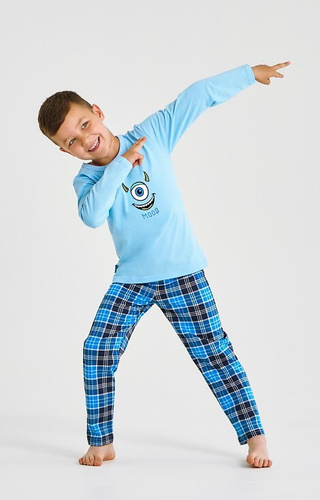 3499, 3500 Pigiama bambino Joel Taro blu - cotone, stampa, pantaloni a quadri