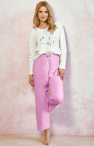 3459 Monica Pigiama donna Taro crema - 100% cotone, manica lunga, stampa floreale