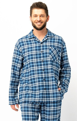 MNS 492 Pigiama da uomo Key jeans - flanella a quadri, cotone