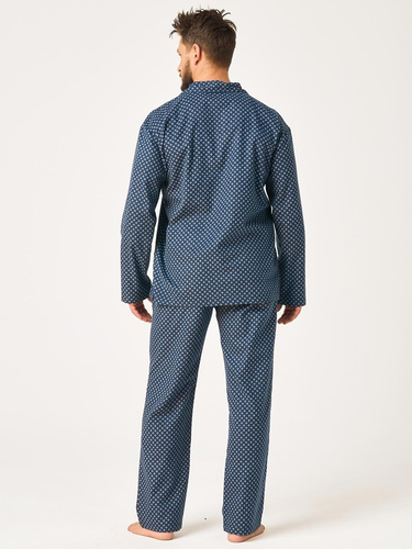 Pigiama uomo Key MNS 432 jeans in flanella 100% cotone, lunga con bottoni