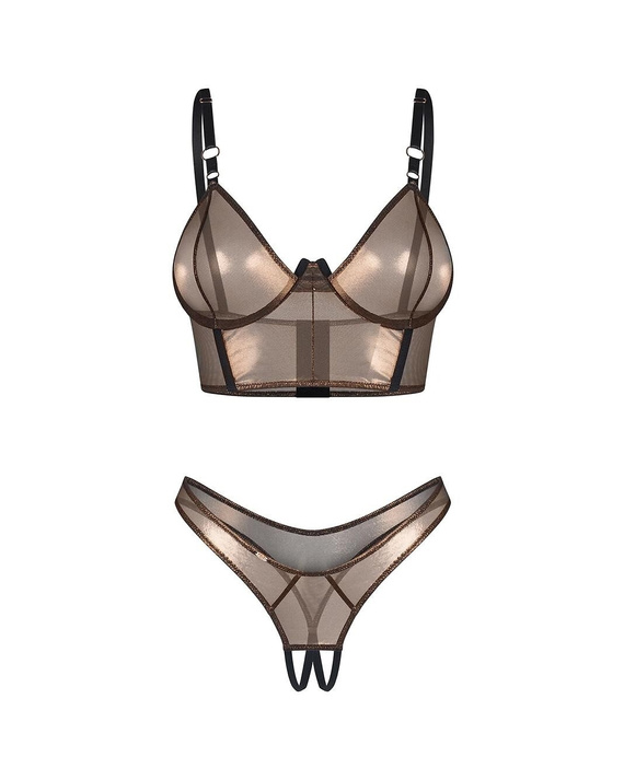 Set Soranna Top & Perizoma senza cavallo Set sensuale Obsessive gold con perizoma aperto