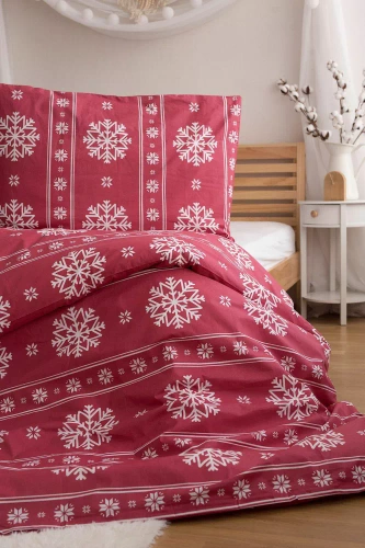 Biancheria da letto natalizia di Jerry Fabrics - rossa con palle di neve bianche, 100% cotone