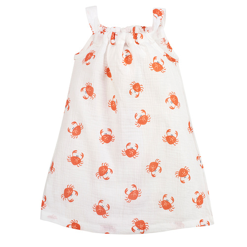 Abito in mussola senza spalline Crabs ecru Pinokio con stampa di granchi