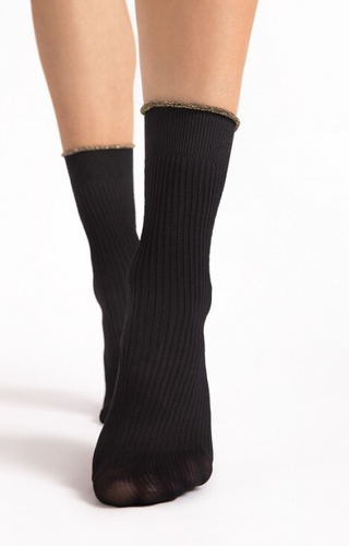 G 1195 Sassy Calze da donna Fiore 40 den nero - a coste, lucide