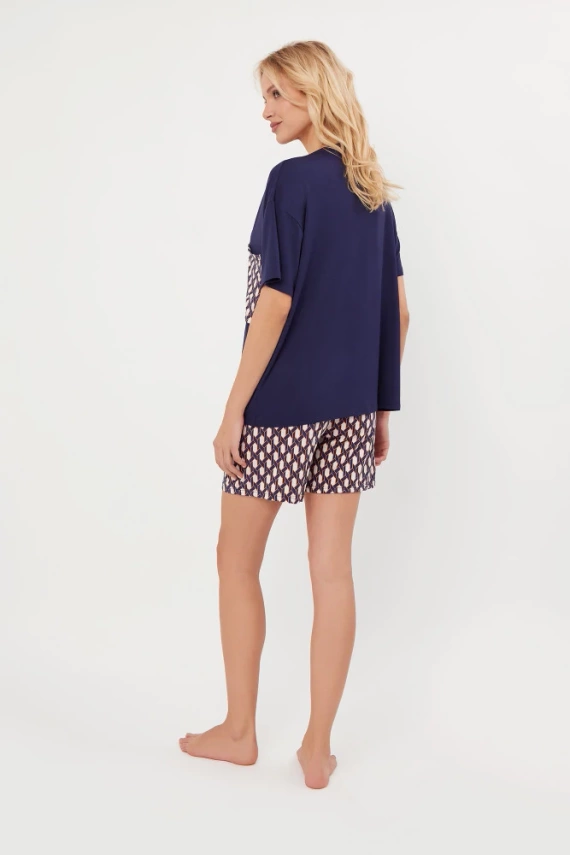 Milda Pigiama da donna a maniche corte, pantaloni corti Moda italiana - blu navy