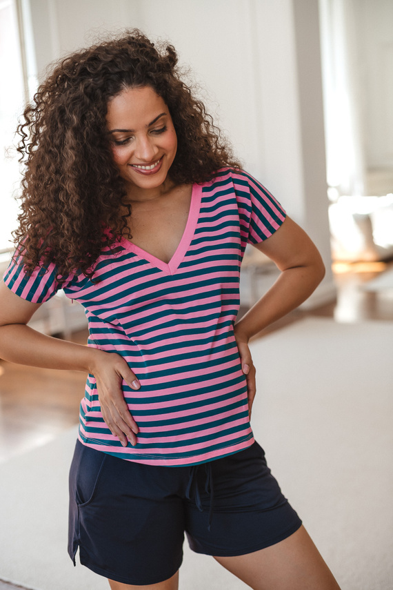 Blusa Premaman Milk&Love Two Ways 2w1 per Allattamento Reversibile Scollo a V rosa-smeraldo