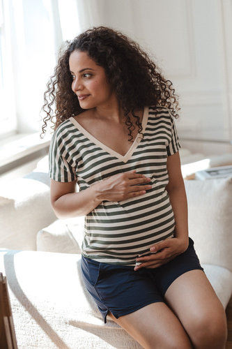 Blusa Premaman Milk&Love Two Ways 2in1 per Allattamento Doppia Faccia Scollo a V beige-khaki