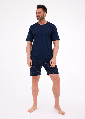 326/297 Pigiama da uomo Night Cornette - Natale, cotone, pantaloni blu navy con alberi di Natale