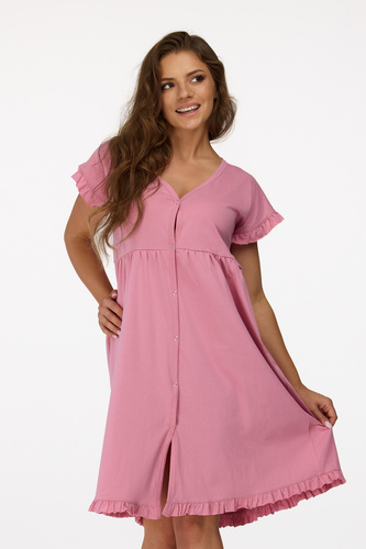 no. 24 Camicia da notte per la gravidanza Senizo rosa antico - 100% cotone, manica corta, allattamento con bottone