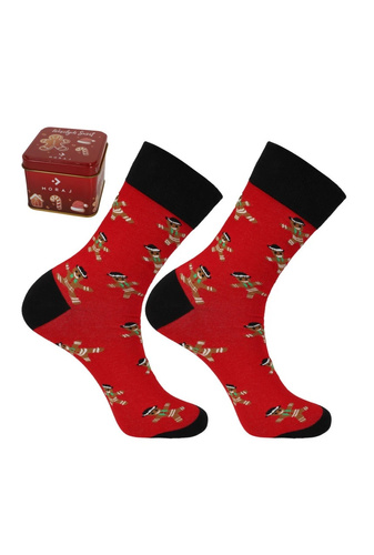 Calze da uomo Moraj CMLS700-007 rosse in cotone con motivo biscotti in foresta, 5% poliammide, 5% elastan