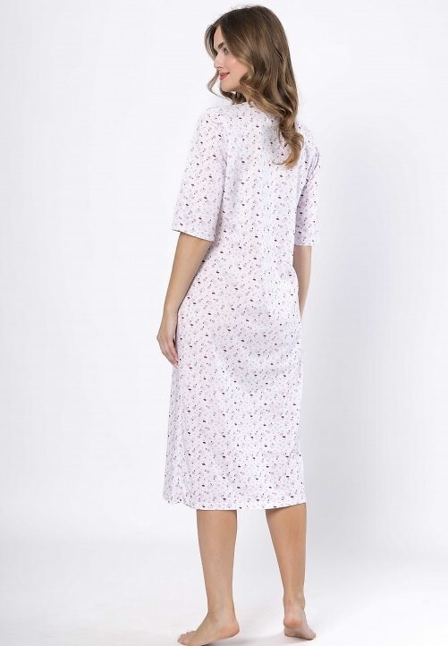 Leveza 1638 Dioniza camicia da notte in cotone bianco e lilla - manica corta, comoda e femminile