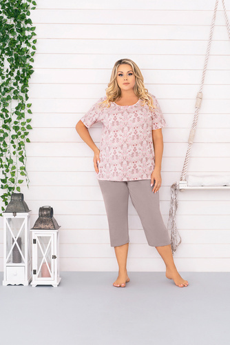 Kalmia Pigiama da donna manica corta, pantaloni 3/4 Stampa italiana