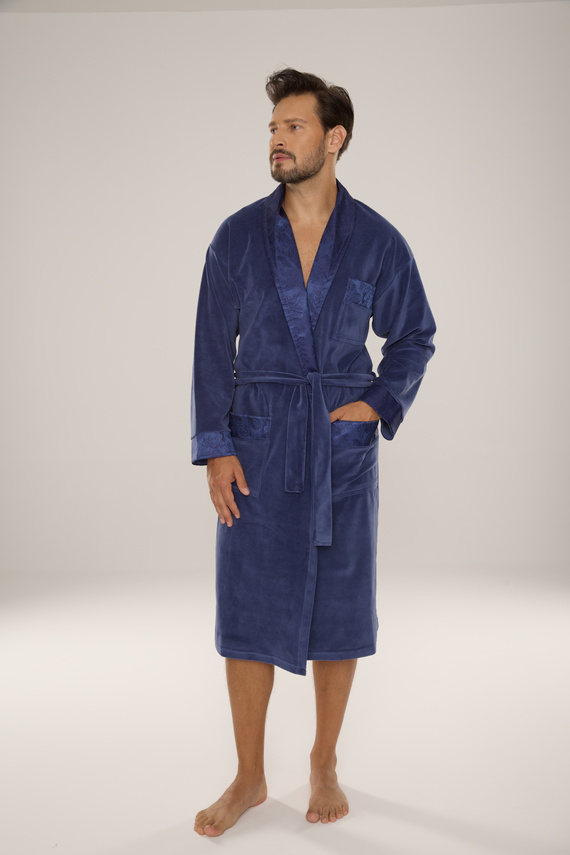 868 Nobile accappatoio da uomo in velluto De Lafense - elegante, morbido, pregiato, denim