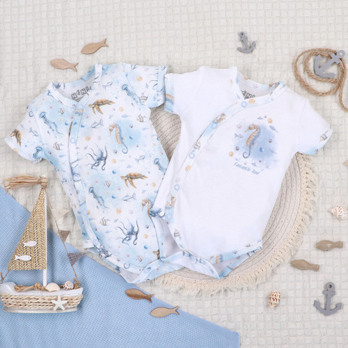 ABN-5444 Sea Of Joy Nini, body a manica corta - cotone biologico, per neonati