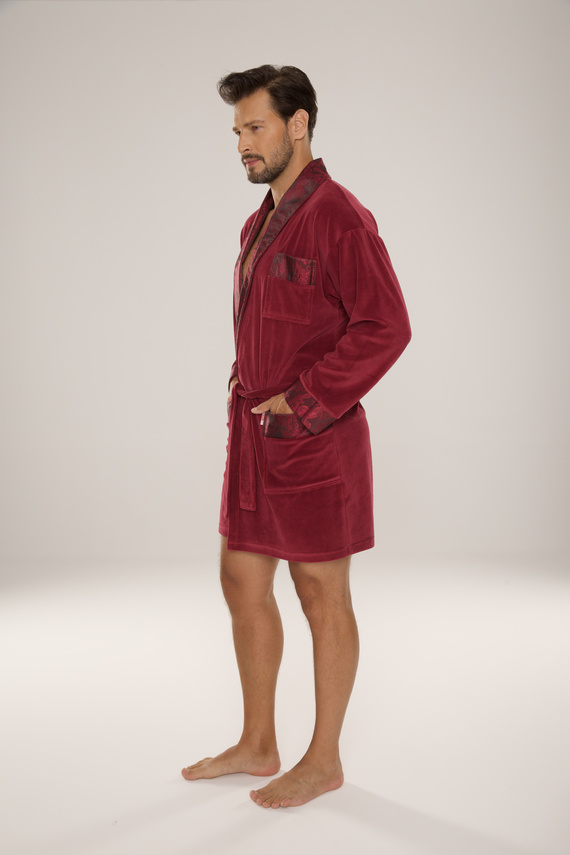 866 Noble Accappatoio in velluto De Lafense da uomo - corto, elegante, in cotone - bordeaux