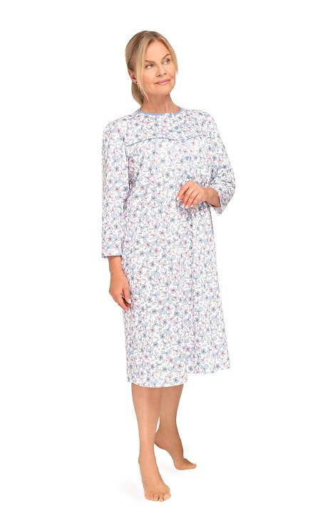 204 Bogna II Camicia da notte donna Martel 30 blu-rosa - cotone, manica lunga, non abbottonata