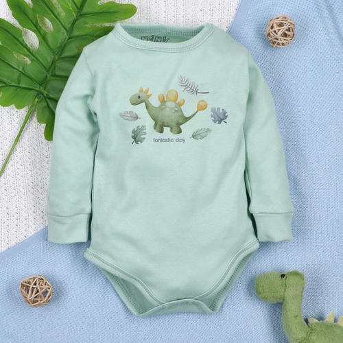 ABN-5566 Corpo Dino Explorer in cotone organico Nini menta in cotone organico, manica lunga