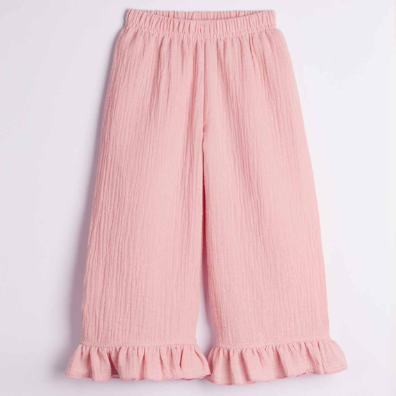 Pantaloni estivi larghi da ragazza Nicol 224331 in mussola 100% cotone rosa