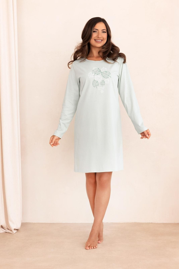 Camicia da notte donna Regina 2010 100% cotone manica lunga motivo verde