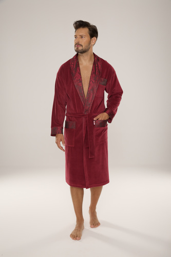 868 Nobile accappatoio da uomo in velluto De Lafense- elegante, morbido, di qualità, bordeaux
