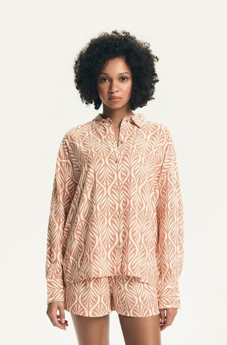 Pigiama Henderson donna 43664 Denise peach- Viscosa, manica lunga, colletto, pantaloncini corti