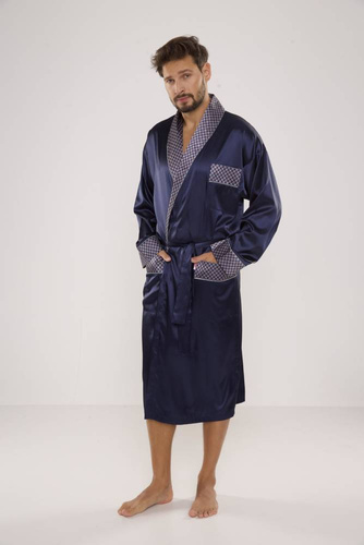 940 Forex accappatoio da uomo in raso - blu navy