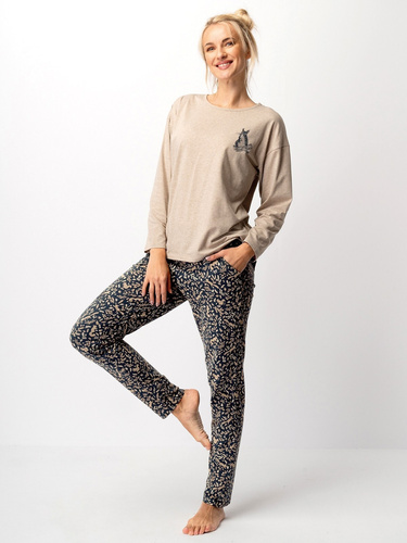 Pigiama da donna Key LNS 707 beige - cotone, manica lunga, elegante