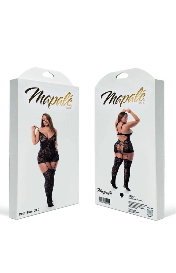 Body donna Mapale 7481 romper babydoll nero in pizzo con schiena scoperta