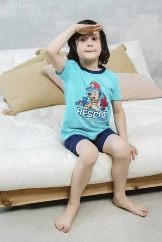 Remek Pigiama bambino manica corta, pantaloni Moda Italiana - turchese