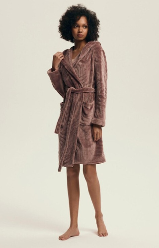 43602 Devyn Vestaglia da donna con cappuccio Henderson mogano - corta, calda, in velluto