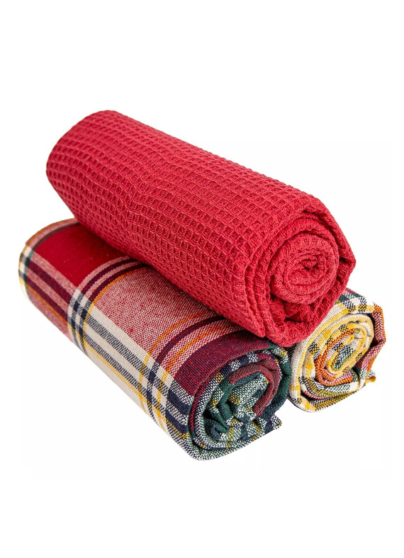 Moraj MRK1500-021 Set 3 strofinacci da cucina in cotone, cestino rosso