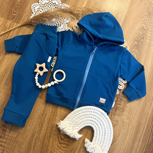 Mamatti DR2146 set tuta da ginnastica blu per bambino - felpa con cappuccio e pantaloni con elastico