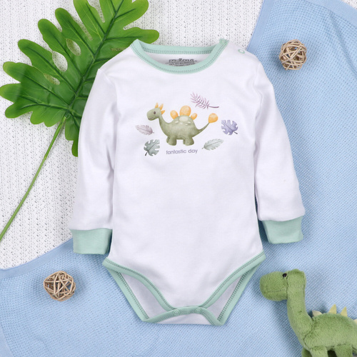 ABN-5565 Body Dino Explorer in cotone biologico Nini bianco- cotone biologico, manica lunga
