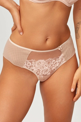 Beige Slip Brasiliani Skarlet Azal in Pizzo con Rete in Tulle e Cotone