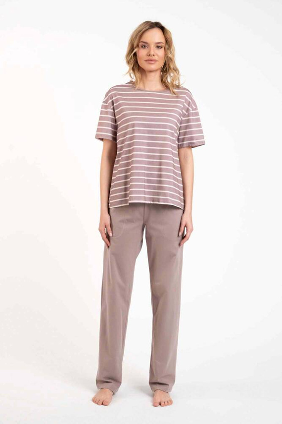 Betty Pigiama da donna manica corta, pantaloni lunghi Moda italiana - cappuccino/stampa cappuccino