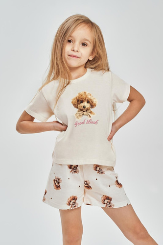 Pigiama bambina Coco 3553 Taro marrone – 100% cotone, T-shirt e shorts