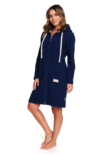 Doctor Nap 7364 - Vestaglia da donna in cotone con cerniera e cappuccio | 100% cotone, lucidata - blu navy