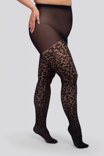 Collant Mona Leopard 30 DEN Queen Size – collant neri fantasia leopard