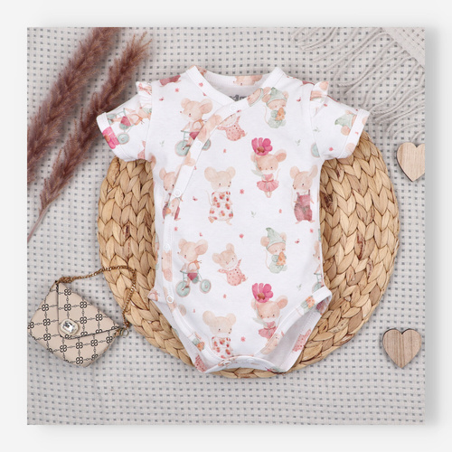 Body neonato Nini Little Mouse cotone biologico incrociato manica corta delicato