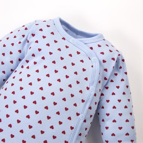 Body neonato Love Eevi azzurro con cuoricini 100% cotone, apertura totale