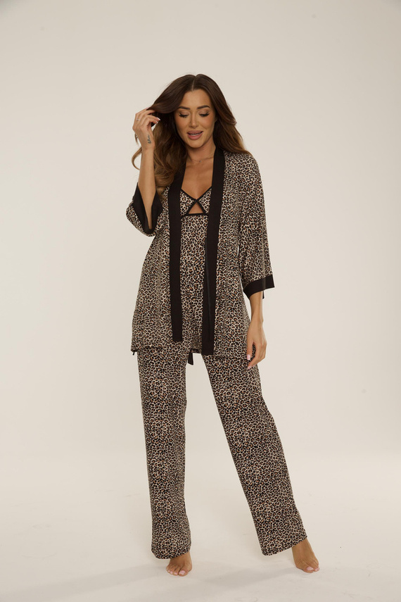 836 Accappatoio corto da donna Mavis De Lafense - marrone leopardato