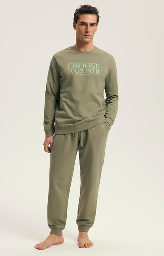43484 Your Homewear Pigiama uomo Henderson militare - cotone, lungo. manica, pantaloni
