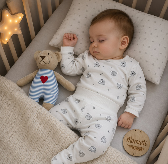 Mamatti Pantaloni Corti Neonato Bianchi con Orsetti Cotone Vita Alta