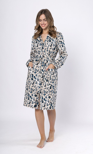 Leveza Virginia 1676 - vestaglia da donna in cotone blu navy, manica lunga, taglio classico