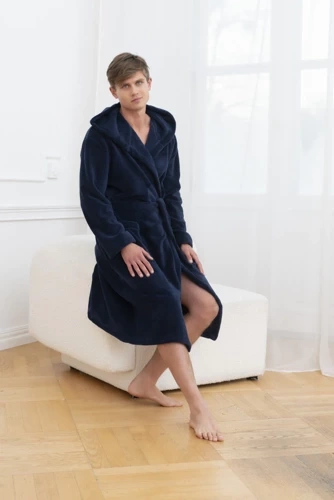 Mimas Accappatoio da uomo con cappuccio Moda italiana - blu navy