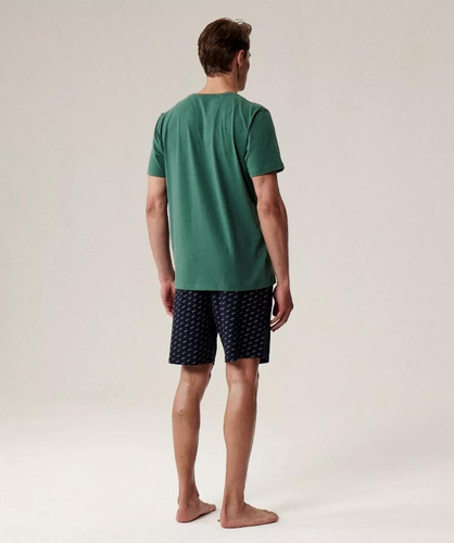 Pigiama da uomo NMP-395 - cotone verde e blu navy, manica corta, leggero e confortevole per l'estate