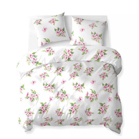 5766 A Cotton Bloom Detexpol biancheria da letto bianca con fiori rosa - 100% cotone, reversibile, produzione polacca