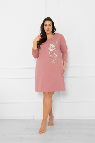 Camicia da notte da donna Akita - cotone, manica 3/4, applicazione floreale Moda italiana